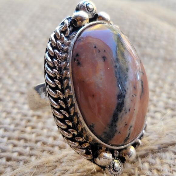 Handcrafted Sterling Silver Rhodochrosite Ring, Size 8.5 Natural Stone Jewelry - Picture 11 of 11